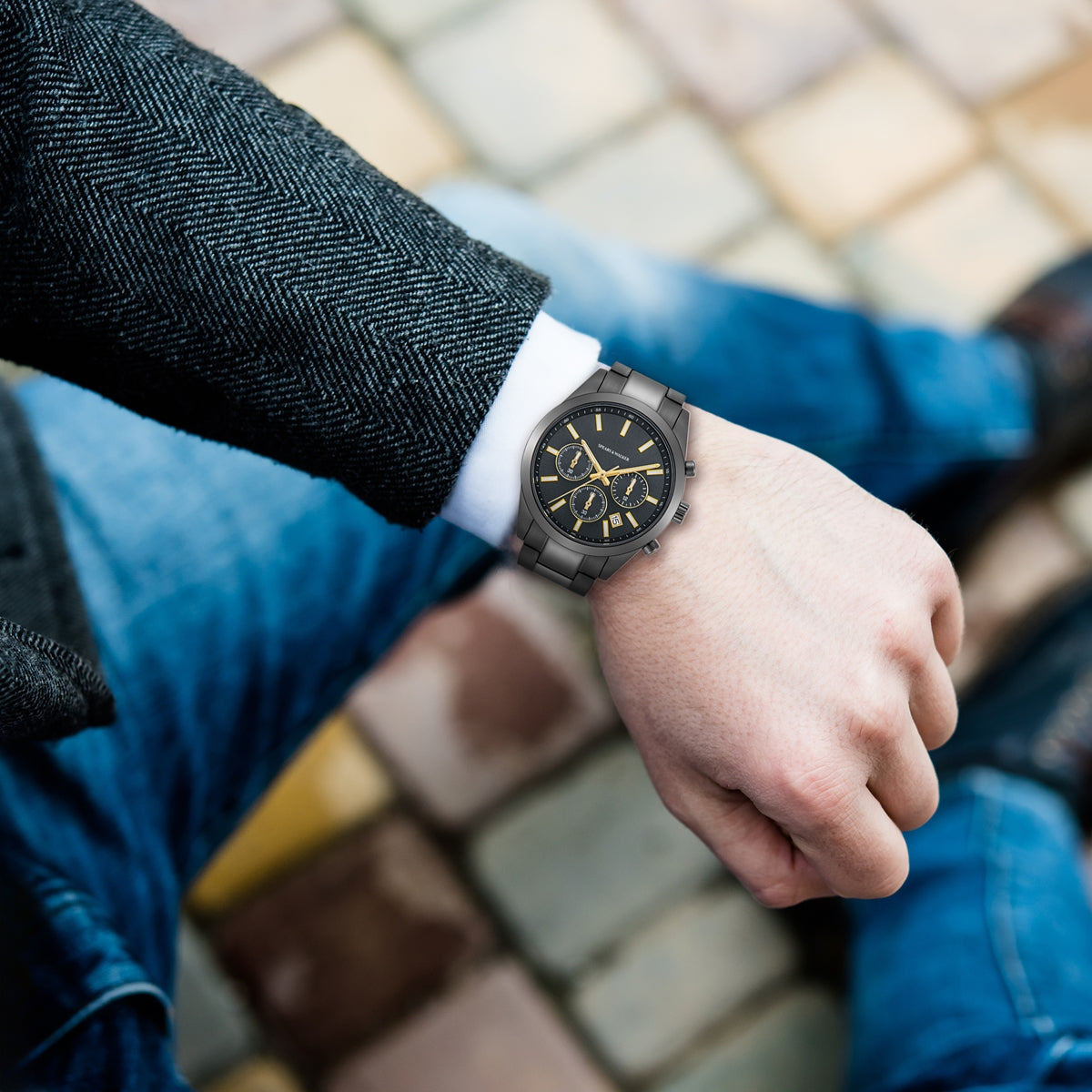 Herren Chronograph grau Edelstahl grau