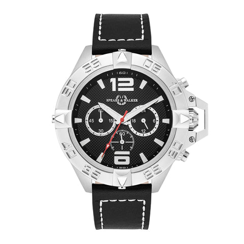 Herren Quarzuhr silber Echtleder schwarz