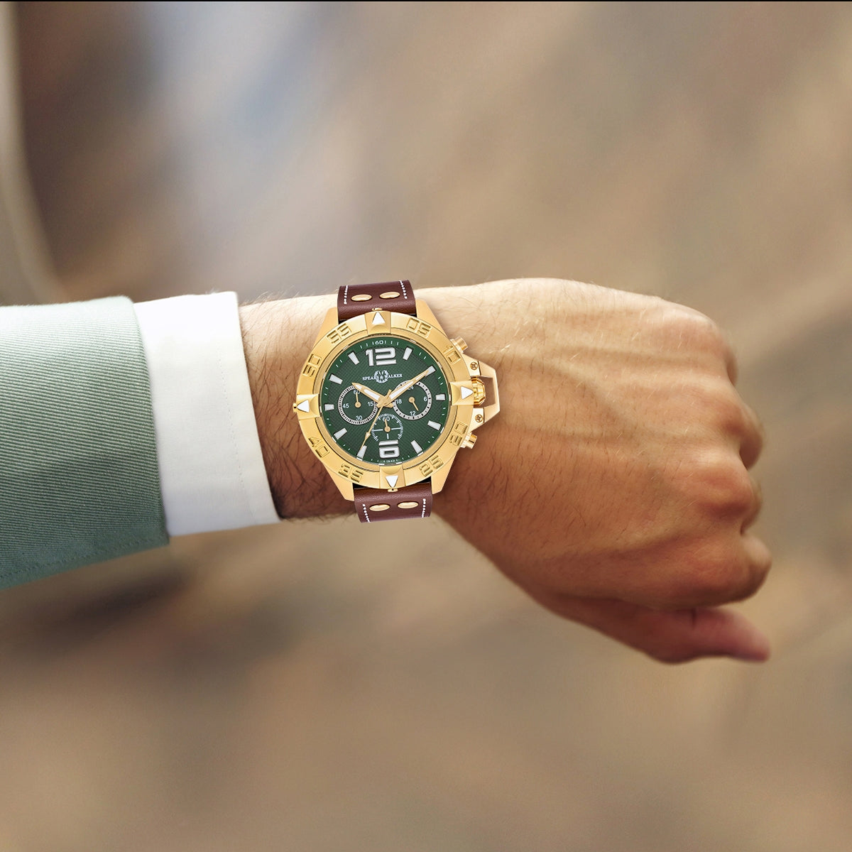 Herren Quarzuhr gelbgold Echtleder braun