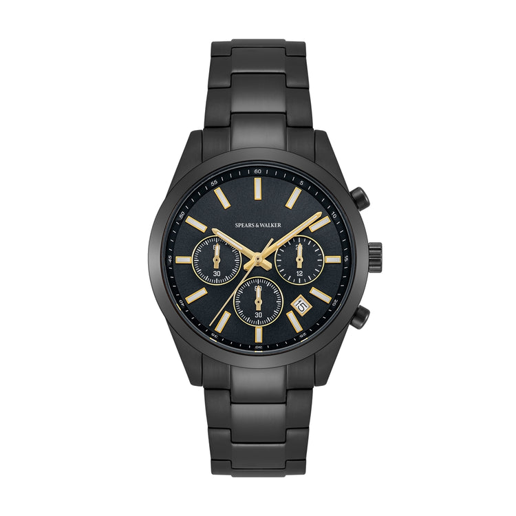 Herren Chronograph schwarz Edelstahl schwarz