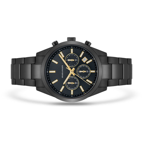 Herren Chronograph schwarz Edelstahl schwarz