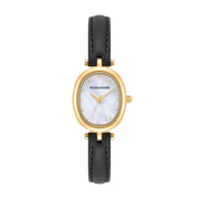 Damen Quarzuhr gelbgold Echtleder schwarz