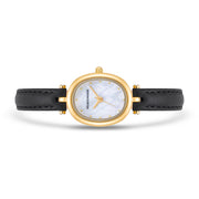 Damen Quarzuhr gelbgold Echtleder schwarz