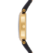 Damen Quarzuhr gelbgold Echtleder schwarz